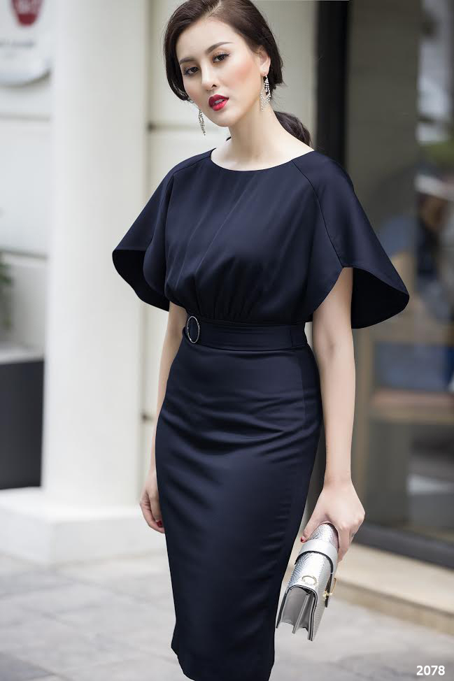 Đầm đen xòe công sở phối màu KK116-26 | Thời trang công sở K&K Fashion